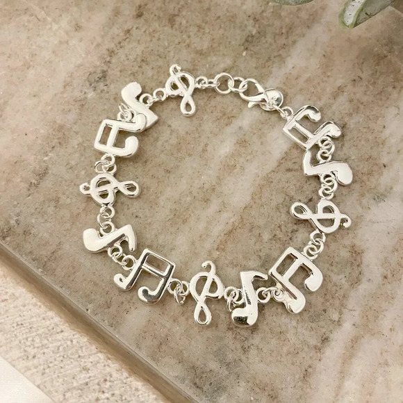 925 Sterling Silver Music Note Bracelet Charm Bracelet Music Lover Jewelry - Picture 4 of 5